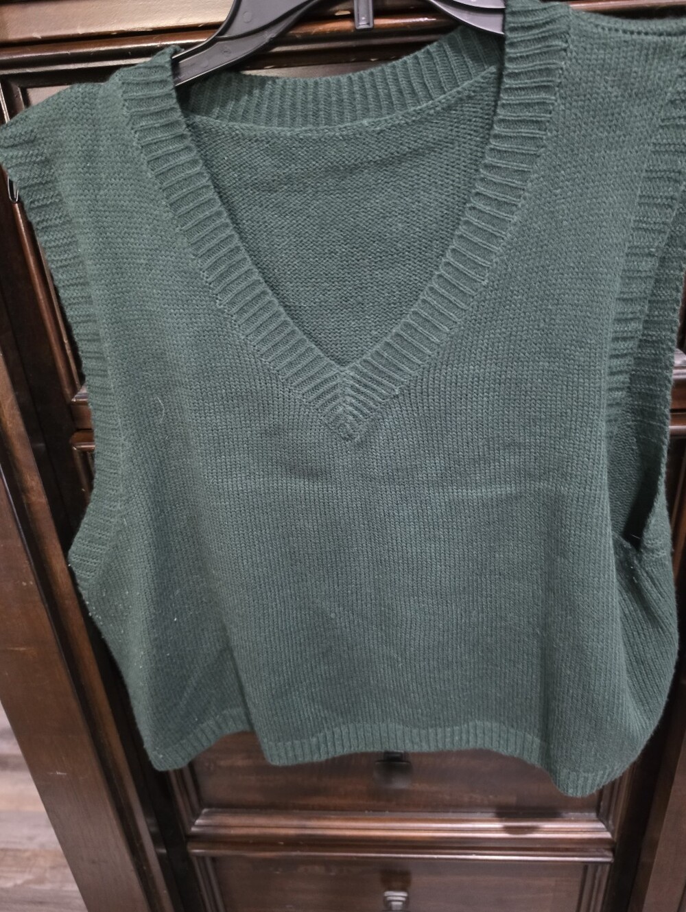 Evergreen V-Neck Knit Sweater Vest - Dark Green